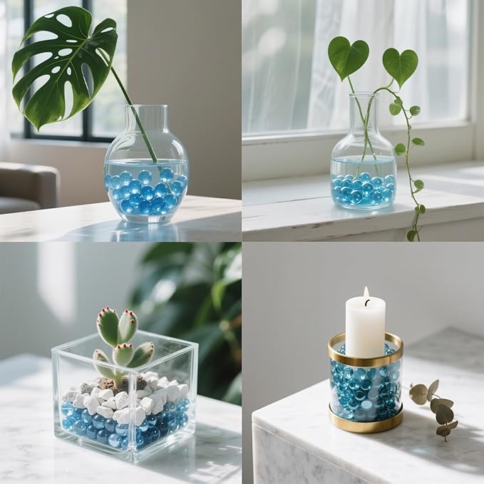 2.16LB Glass Beads Vase Filler Aquarium Gravel Decor Flat Glass Marbles Gems Pebbles Fish Tank Rocks Home Decorative Art Craft - Light Blue