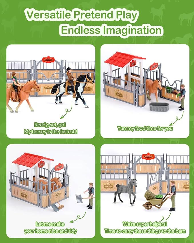 Horse Stable Playset, Horse Gifts for Girls and Boys with 3 Horses and 2 Riders, Horse Toys Set Farm Animals Toys for Kids 3 4 5 6 7 8+ (Horse Playset 1)