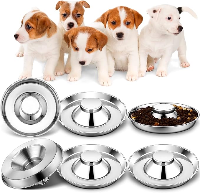 Zopeal 6 Pcs Puppy Feeding Bowls 8.7" Stainless Steel Puppy Weaning Feeder Bowl Dog Food Water Bowls for Litters, Small Medium Large Dogs, Pets