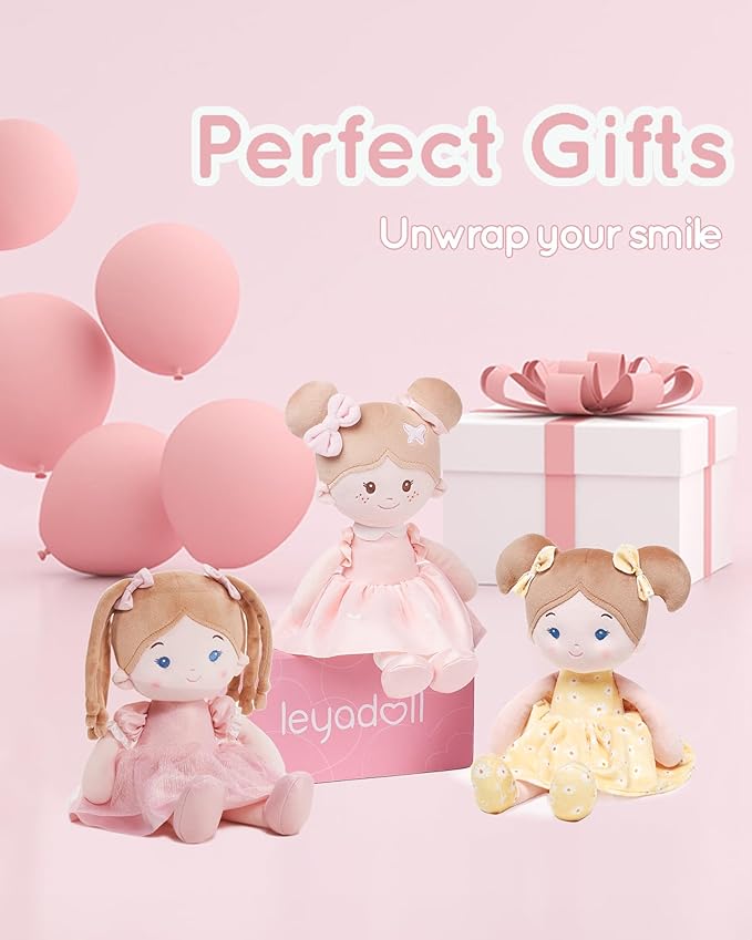 Soft Baby Doll Toys (12''), My First Baby Rag Doll for 1 Year-Old Girl Birthday Gift, Christmas Plush Toys Gift for Toddler Kids Infants-Halloween Special-Princess Coral-Light-Pink