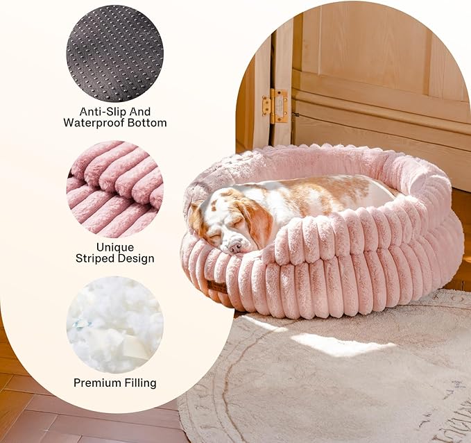 MEWOOFUN Dog Bed for Medium Dogs, Washable Large Cat Beds for Indoor Cats, Donut Pet Bed for Dogs and Cats with Anti-Slip Bottom (Pink, 27"x27"x10")