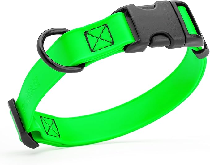 Dogline Biothane Waterproof Dog Collar with Quick Release Buckle Strong Coated Nylon Webbing with Odor- Proof for Easy Care Easy to Clean Fits Small Medium Large Dogs, Lime Green 3/4" W 12-19" L