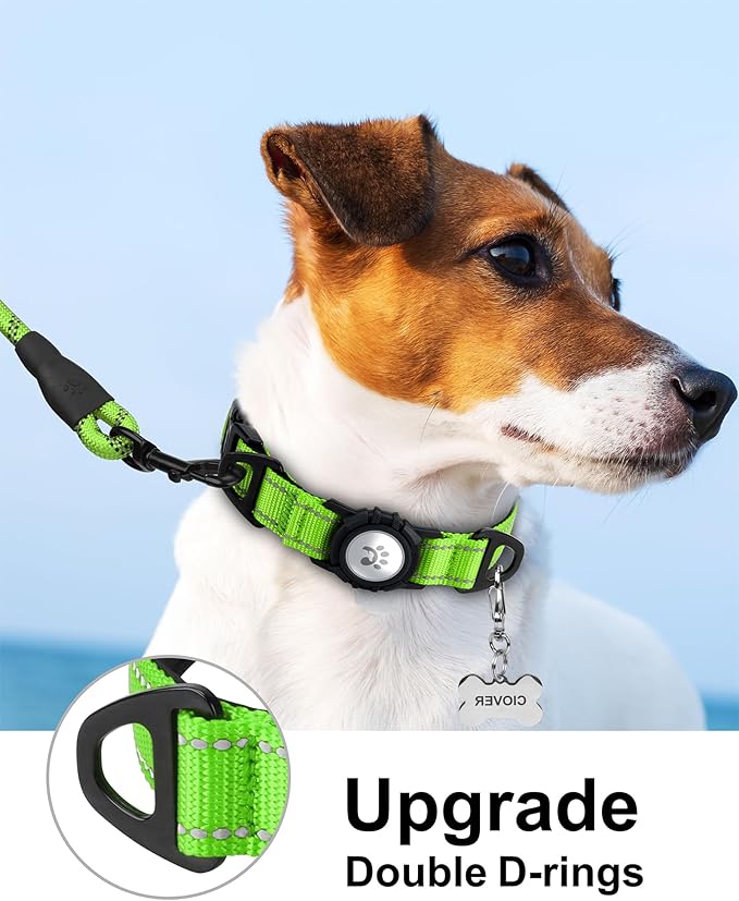 TagME Airtag Dog Collar,Waterproof Reflective Pet Collar with Airtag Holder,Soft Padded and Double D-Rings for Puppy,Green