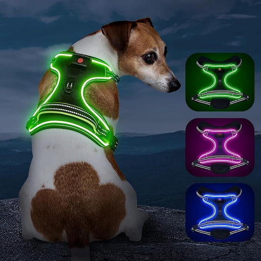 Light Up Dog Harness, No Pull LED Dog Harness with Handle, Rechargeable Lighted Safety Vest for Small Medium Large Dogs, Adjustable Soft Dog Lights for Night Walking