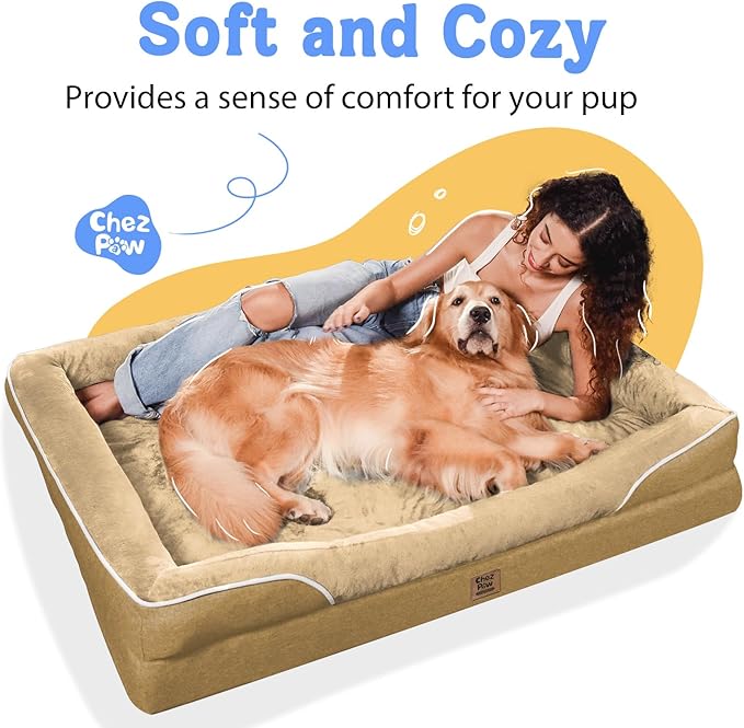 Orthopedic XL Large Dog Bed - Removable Bolster & Waterproof Washable Cover for Pet Extra Large Bed with Foam Support Non-Slip Bottom Dog Beds