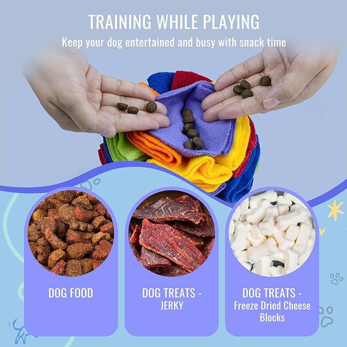 Pet Snuffle Ball, Puzzle Sniffing Interactive Dog Ball for Blind Dogs Training Stress Relief Dog Enrichment Toys Treat Machine Washable (15cm, Rainbow Color)