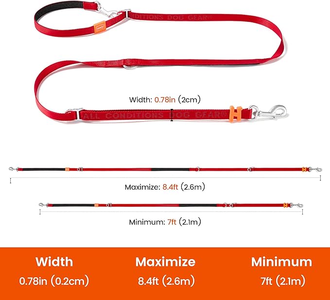 HOWGO 8-in-1 Multifunctional Hands Free Dog Training Leash with Padded Handle, 8.5 FT Nylon Adjustable Length, Lightweight Aviation Aluminum, Crossbody Waist Leash for Puppy Medium Large Dogs (Red)
