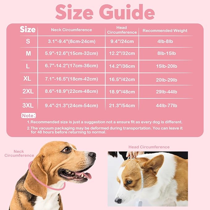 IDOMIK Dog Recovery Collar, Waterproof Soft Dog Cone After Surgery, Comfy Protective Elizabethan Collar Alternative for Dogs Cats, Adjustable Pet Neck Donut Cone Anti-Licking Biting Wounds,Pink,S
