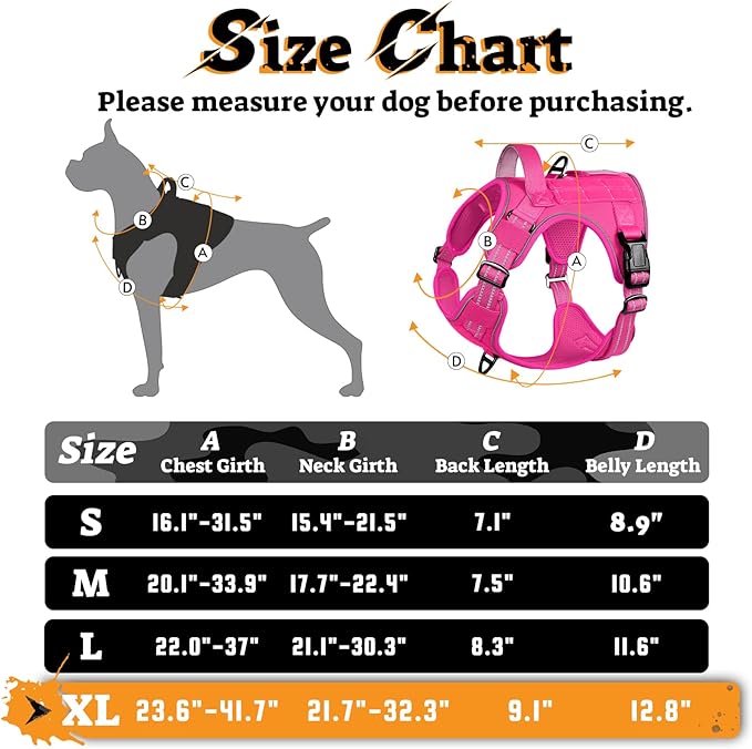 rabbitgoo Dog Harness for Large Dogs No Pull, Tactical Service Pet Vest with Molle and Control Handle, Adjustable and Reflective Military Harness for Easy Walking and Training, Rose Red, XL