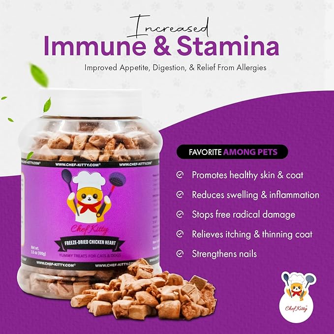 Freeze-Dried Chicken Heart Treats for Cats & Dogs – 100% Human Grade, Single Ingredient, High-Protein, Healthy Snack – No Additives or Preservatives – 2.6oz - Inspected & Tested in USA