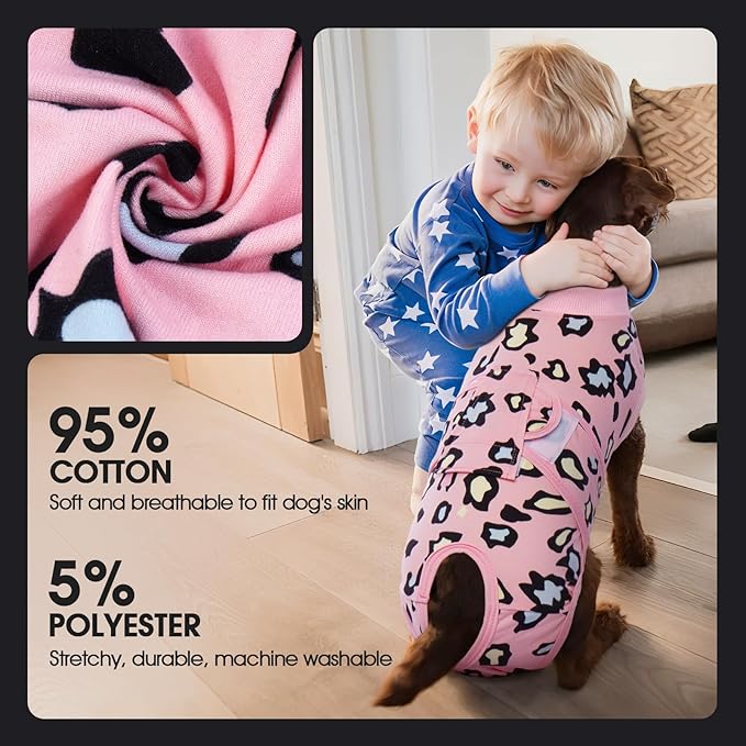 FUAMEY Recovery Suit for Dogs After Surgery,Soft Breathable Dog Bodysuit E-Collar & Cone Alternative Surgical Suit,Male Female Dog Neuter Spay Suits Anti Licking Wounds Onesie Pink Leopard L