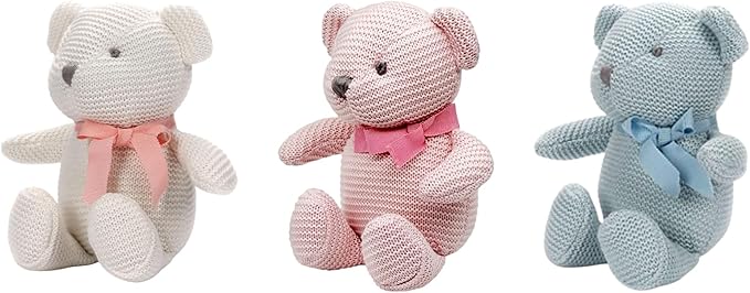 100% Organic Cotton Baby Teddy Bears Bulk for Baby Shower 6.5" (3pcs/Set)