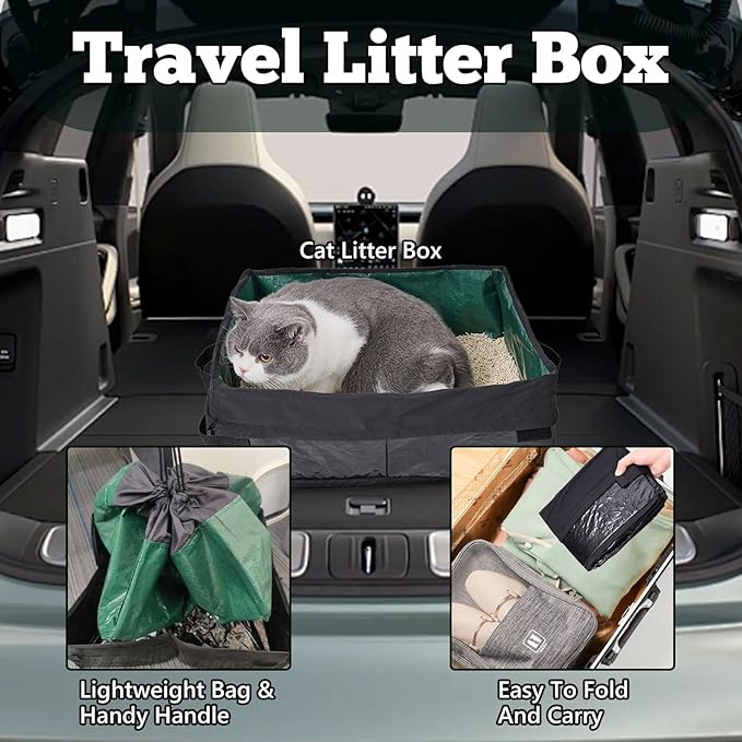 Travel Litter Box for Cats, Foldable Portable Litter Box, Leak Proof Cat Travel Carrier with Kitty Litter Scoop Bowl, Collapsible Waterproof Odor Free Easy Carrier for Car Outdoor, X-Large