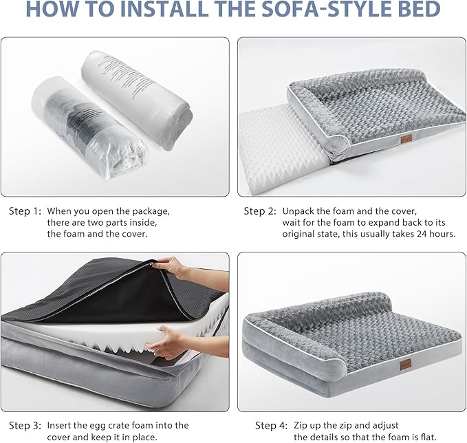 BFPETHOME Orthopedic Dog Bed for Large Dogs-Big Waterproof Sofa Dog Bed with Removable Washable Cover, Washable Pet Bed with Waterproof Lining and Nonskid Bottom,Pet Bed for Large Dogs