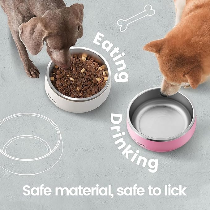 Pawaii Dog Food and Water Bowl with Non - Slip Rubber Base, Metal Insulated Stainless Steel Dog Bowls with ID Tag, Double - Wall, Durable and Dishwasher - Safe for All Dogs (34oz)