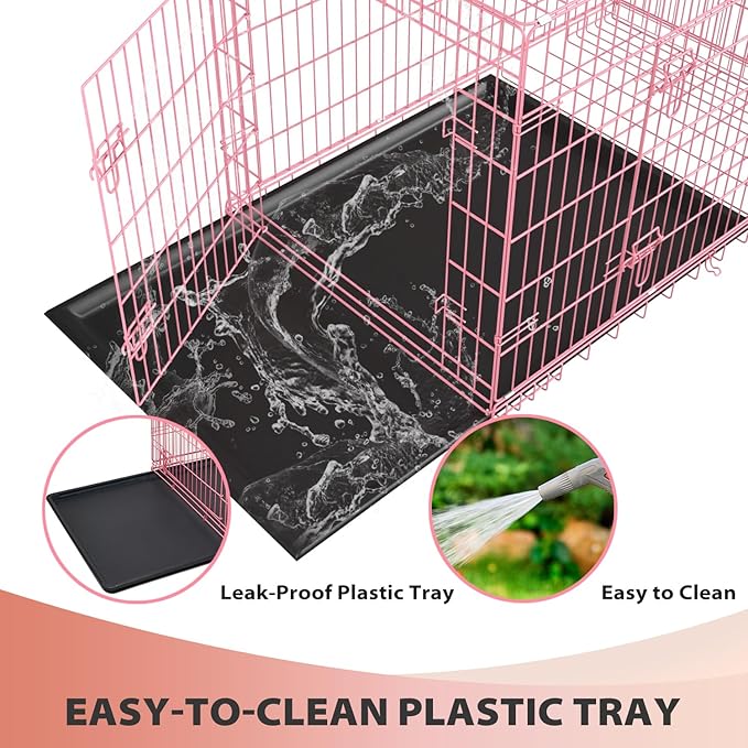 BestPet | Dog Crate | 24" | Pink | Foldable Metal Kennel with Double Doors, Secure Slide-Bolt Latches, Leakproof Tray | Portable Dog Cage for Small Breeds | for Travel, Indoor & Outdoor Use