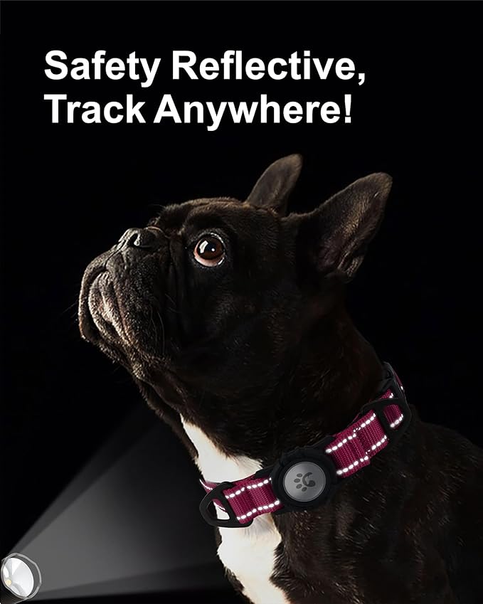 TagME Airtag Dog Collar,Waterproof Reflective Pet Collar with Airtag Holder,Soft Padded and Double D-Rings for Small Dogs,Hot Pink