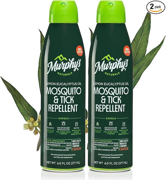 Murphy's Naturals Mosquito & Tick Bug Repellent Spray, Oil of Lemon Eucalyptus for Skin + Outdoor Gear, DEET-Free, 6 Ounce Mist, 2-Pack
