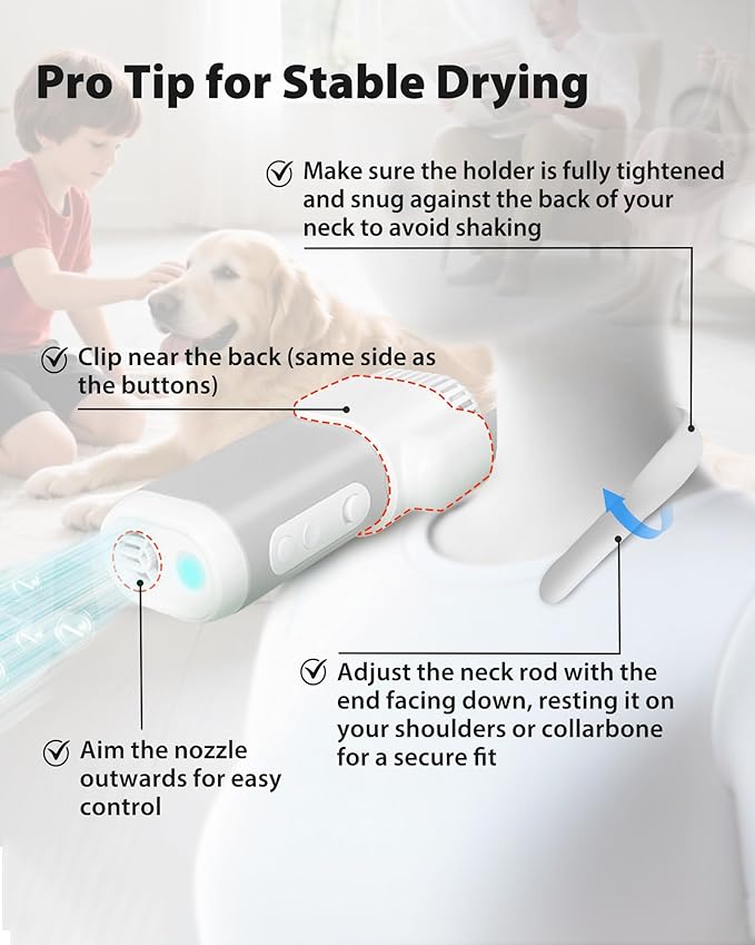 L&W BROS. 2-in-1 Pet Hair Dryer with Clamp Stand – Wearable & Hands-Free Dog Grooming Dryer, 950W Low Noise Blower with 5 Heat & 3 Speed Settings, for Small to Medium Pets (gray)