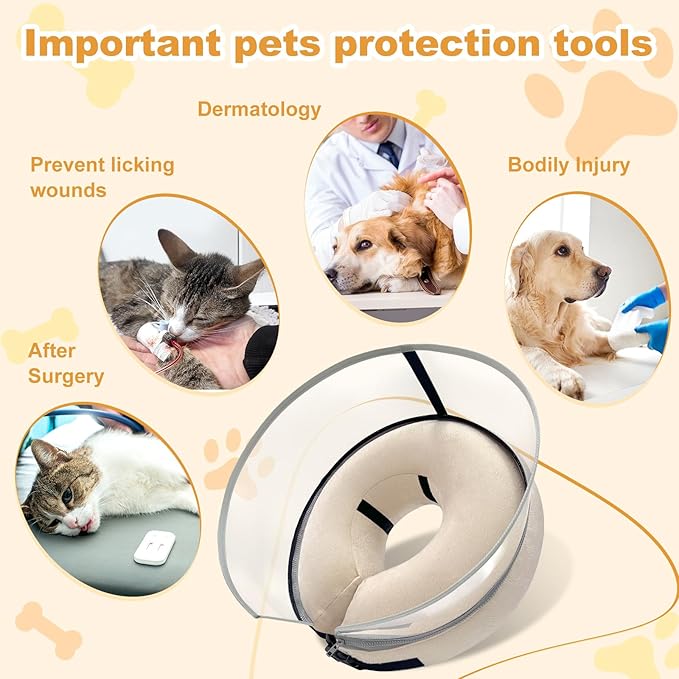Dog Cone Collar with Enhanced Anti-Licking, Inflatable Dog Cone After Surgery, Adjustable Size with Soft Padding for Small Medium Large Dogs - Pale Yellow/L