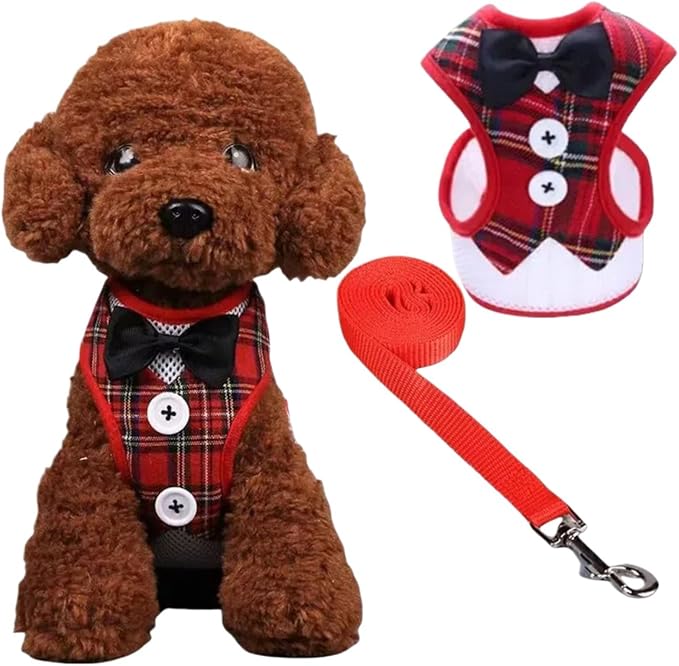 Dog Tuxedo for Wedding, Formal Pet Suit with Bow Tie and Leash, Adjustable Dog Costume for Small Medium Large Dogs, Birthday Christmas Halloween Party Apparel, M（8-14LB）