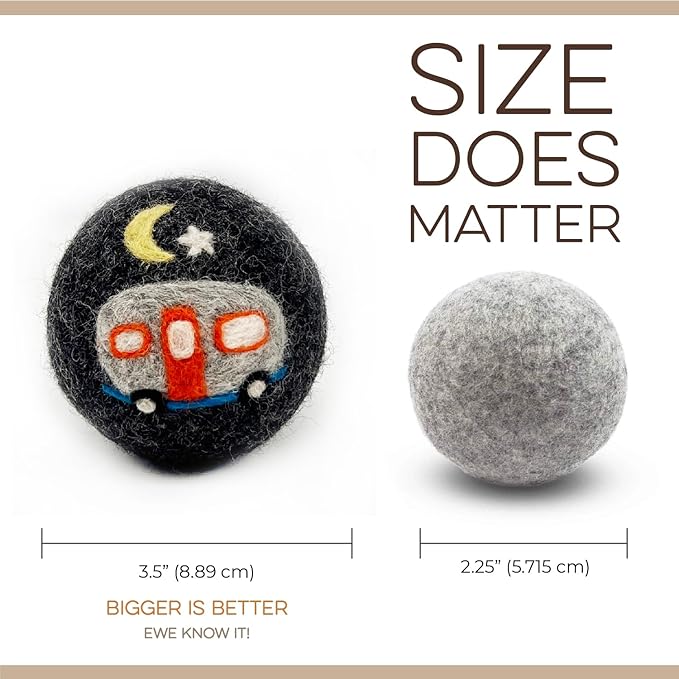 Fluff Ewes Wool Dryer Balls 6 Pack Premium New Zealand Wool Laundry Balls for Dryer, No Static Dryer Balls Laundry Reusable, XL Wool Dryer Balls Cute, Baby Dryer Balls for Dryers - are We There Yet
