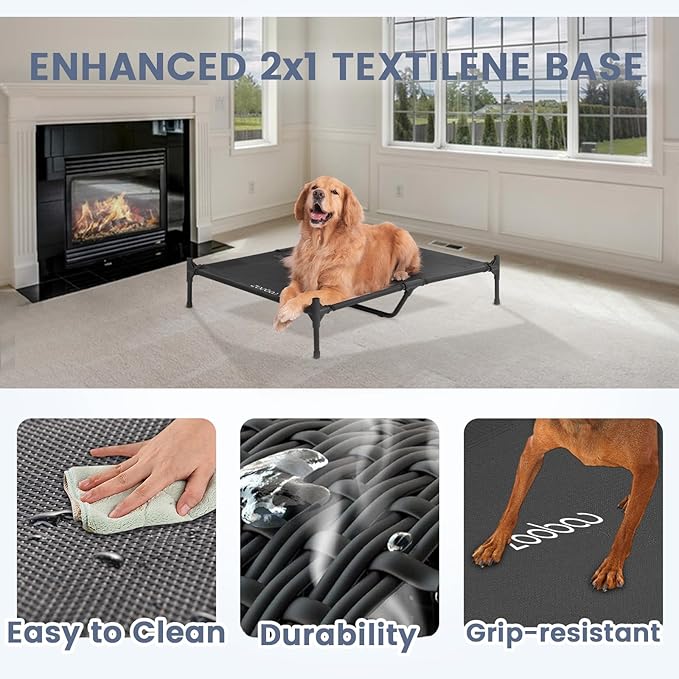 42” Outdoor Dog House for Large Breeds, Durable Large Dog Shelter with Weatherproof 600D PVC Canopy, Breathable 2x1 Textilene Fabric Elevated Dog Bed, XL Dog Kennel for Outside Use