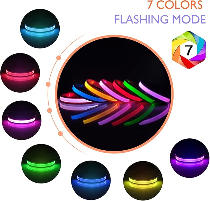 PcEoTllar Light up Dog Collar for Night Walking - LED Dog Collar Light Rechargeable Color Changing, Glow in The Dark Dog Collars Waterproof Glowing Dog Collars for Large Small Medium Dogs, Purple S