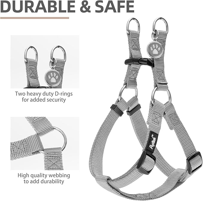 PUPTECK No Pull Dog Harness Soft Adjustable Basic Nylon Step in Puppy Vest Outdoor Walking with ID Tag, Grey, L