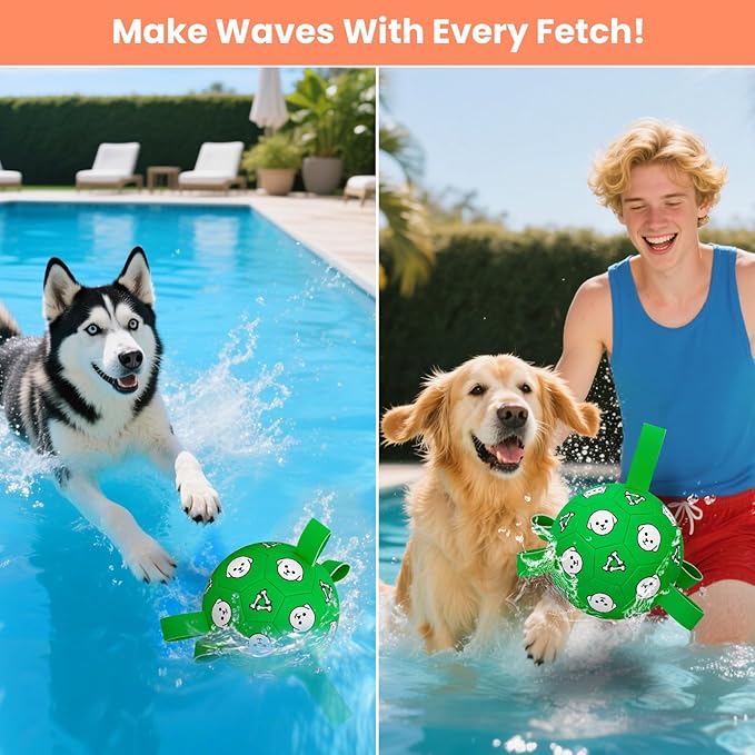 Dog Toys Ball, Durable Dog Soccer Ball with Straps, Interactive Dog Toys for Tug of War, Water Pool Puppy Toys for Indoor/Outdoor – Fun Dog Birthday Gift for Small & Medium Dogs, 6 Inch