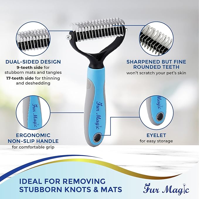 Large Deshedding Tool & Dematting Comb – Grooming Brushes for Dogs, Cats, Horses – Reduce Shedding and Remove Knots, Mats and Loose Undercoat