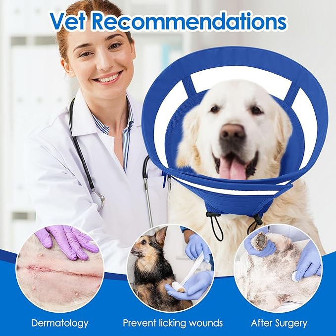 SAWMONG Dog Cone, Soft Dog Cones for Large Dogs After Surgery, Breathable Pet Cone Collar to Stop Licking, Comfy Elizabeth E-Collar for Dogs Cones Alternative (XL,Blue)