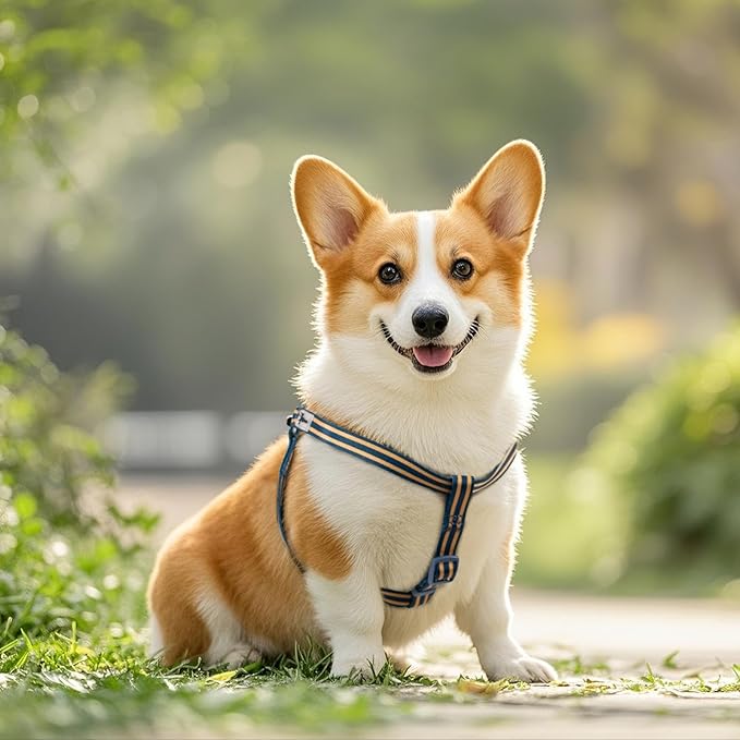 Stripe Step in Dog Harness for Small Dogs, Freedom Nylon Dog Halter Vests, Lightweight and Escape Proof Puppy Harness, Quick Fits for Small Medium and Large Dogs, Blue L