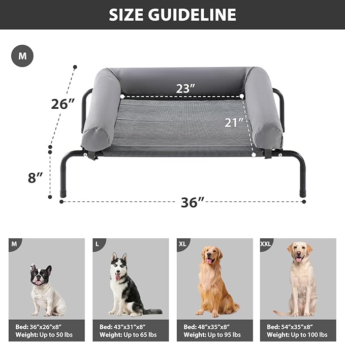 RRPETHOME Large Elevated Cooling Dog Bed, Raised Pet Cot Beds for Large Dogs, Elevated Outdoor Dog Bed, Chew Proof Portable Cooling Pet Cot with Skid-Resistant Feet and Breathable Mesh