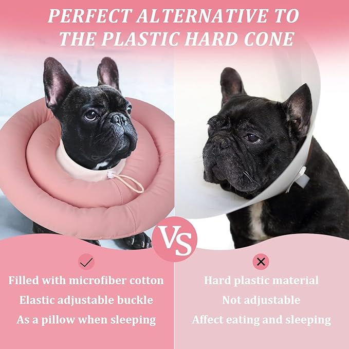 IDOMIK Dog Recovery Collar, Waterproof Soft Dog Cone After Surgery, Comfy Protective Elizabethan Collar Alternative for Dogs Cats, Adjustable Pet Neck Donut Cone Anti-Licking Biting Wounds,Pink,3XL