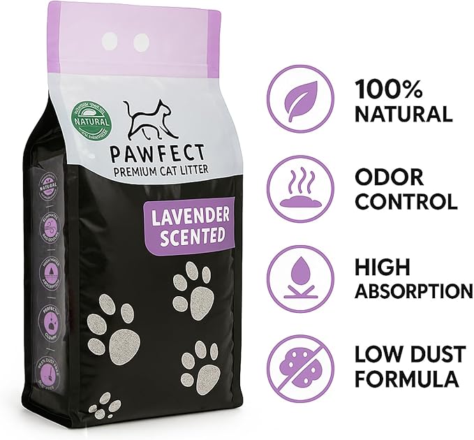 Lavender Scented Cat Litter – 37.8 lb / 20L, Fast Clumping, Natural Odor Absorption, Lightweight Formula, Made with Turkish White Bentonite