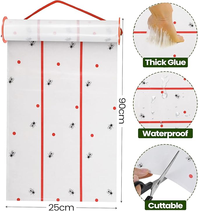 Qualirey Giant Sticky Fly Traps,30 Feet Fly Strips for Indoor Outdoor Hanging Flying Tapes Non Toxic Ribbon Fruit Gnat Killer for Mosquito Plants House Horse Stable (White,10 Pcs)