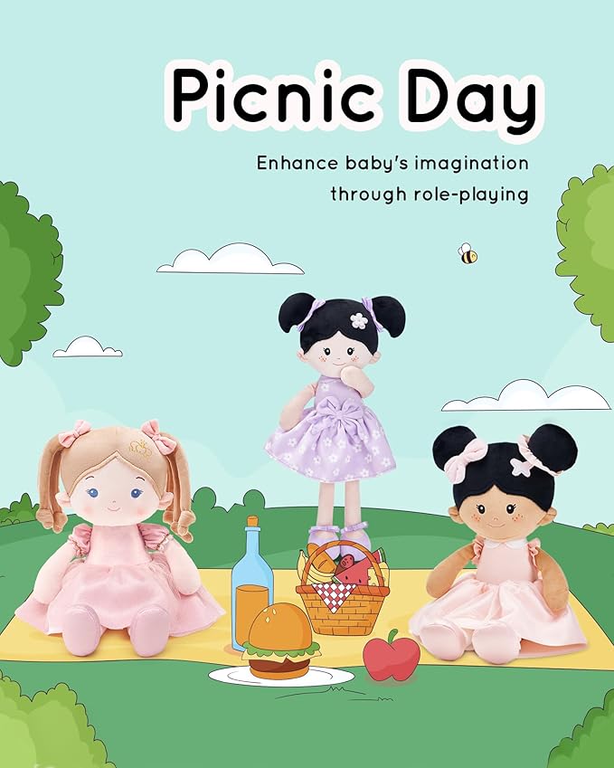 Soft Baby Doll Toys (16''), My First Baby Rag Doll for 1 Year-Old Girl Birthday Gift, Christmas Plush Toys Gift for Toddler Kids Infants-Princess-Coral