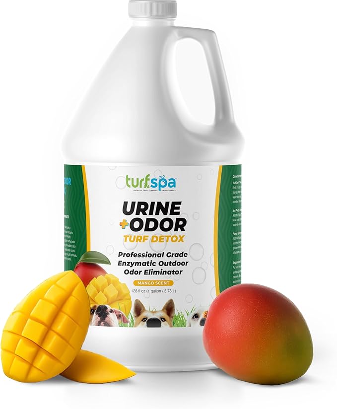 Urine & Odor Turf Detox: Mango Gallon Refill of Professional Enzyme Cleaner & Odor Eliminator for Artificial Grass, Turf, Concrete, Patio & Kennels, Pet Urine Enzymatic Cleaner for Dogs & Cats