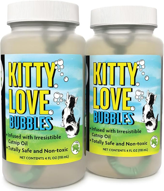 Kitty Love Bubbles: 2 Pack Catnip Scented - 4oz Bottles, Catnip Infused Long Lasting Bubbles For Cats, Non-Toxic & Allergen-Free, Combine Toy & Treat