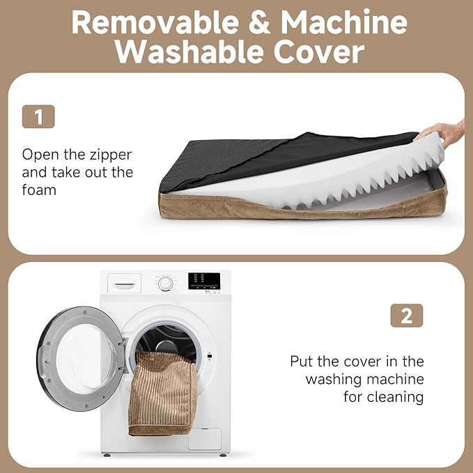 OhGeni Orthopedic Waterproof & Machine Washable Dog Bed for Medium Large Pets, Suitable for Crates, Cat Mat with 25D Egg Crate Foam, Non-Slip Bottom & Removable Cover, 35 Inches(Coffee)