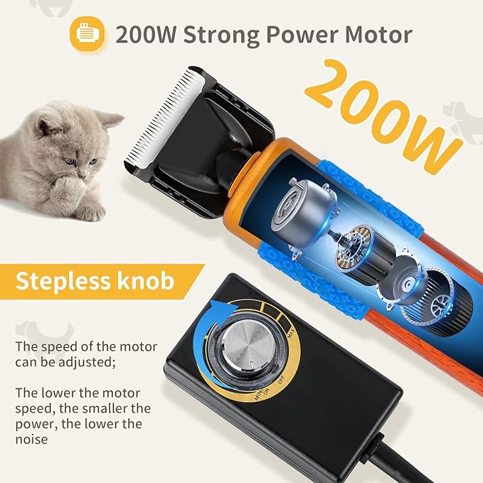 CGOLDENWALL Dog Hair Clipper for Grooming 200W Pet Clipper Kit with Spare Blade, Low Noise&Vibration, Animal Grooming Trimmer for Cat Sheep Dog