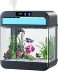 Fish Tank 2.2 Gallon Fish Bowl with Humidifier 7 Color Auto-Looping Light 3 in 1 Quiet Pump with Filteration & Oxygenation & Circulation, Temperature Display, HD Float Glass, Thickened Base