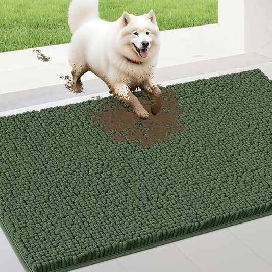 IM HOME Extra Large 60" x 36" Olive Dog Door Mats for Muddy Paws, Chenille Absorbent Dog Mat, Non Slip Heavy Mud Mat for Dogs, Soft Pet Bed Mat for Entryway, Mud Paws, Inside Floor
