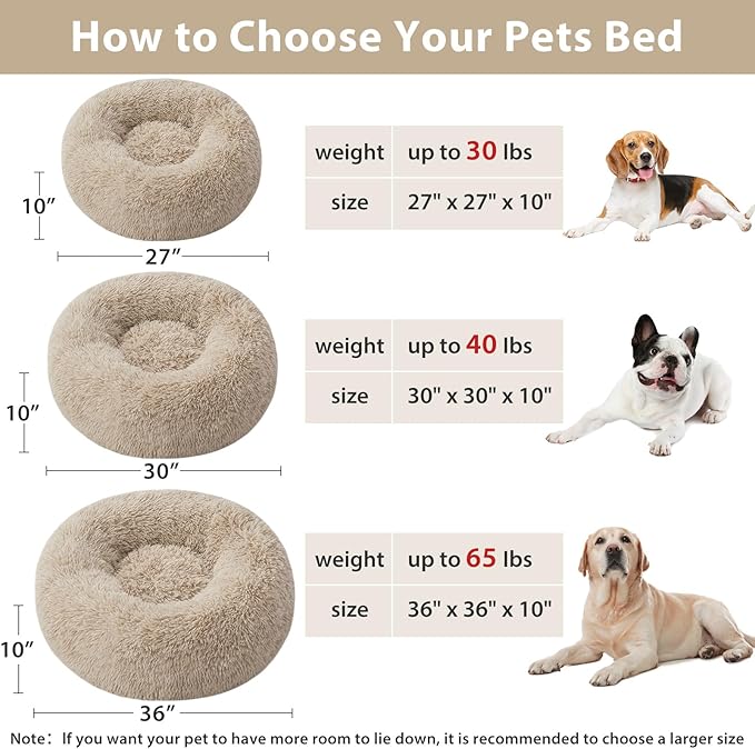 WNPETHOME Calming Dog Beds for Large Dogs, Anti-Anxiety Donut Large Pet Bed, Fluffy Faux Fur Plush Dog Bed，Warming Cozy Soft Round Lagre Dogs Bed for Pet, Cat Cuddler Cushion Bed