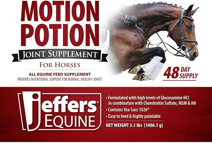 Jeffers Motion Potion Pellets Joint Supplement for Horses, 3.1lb- Glucosamine, MSM, Chondroitin, Hyaluronic Acid, & Vitamins. Daily Supplement for Safe, Easy to Feed, Fast Acting for Equine.