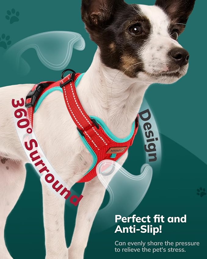 MIDOG No-Pull Dog Harness | Adjustable & Reflective Pet Harness Leash Set for Small Medium Large Dogs Walking, Training| No Choke, Front Clip, Soft Padded Vest with Easy Control Handle - Red, M