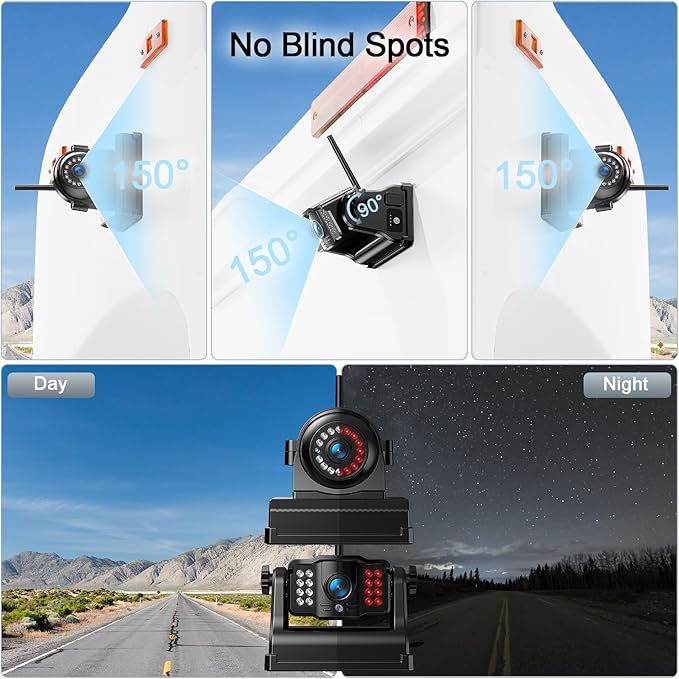 Fookoo 1080P 9" Magnetic Wireless Backup Camera, HD 9" IPS Monitor, Rechargeable 2 Side View 1 Rear View Cameras,1 Min Easy Install, Long Battery Life No Drilling IR Light for Trailer RV Truck DCX903
