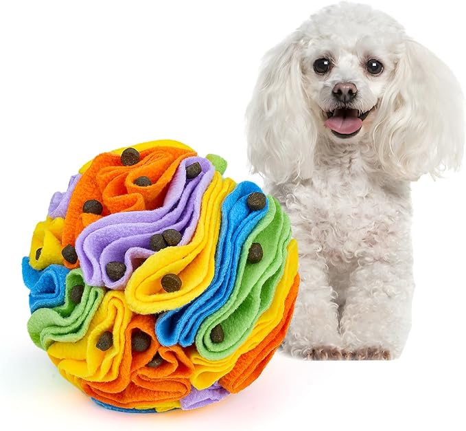 Pet Snuffle Ball, Puzzle Sniffing Interactive Dog Ball for Blind Dogs Training Stress Relief Dog Enrichment Toys Treat Machine Washable (Sweet Purple, 10cm)