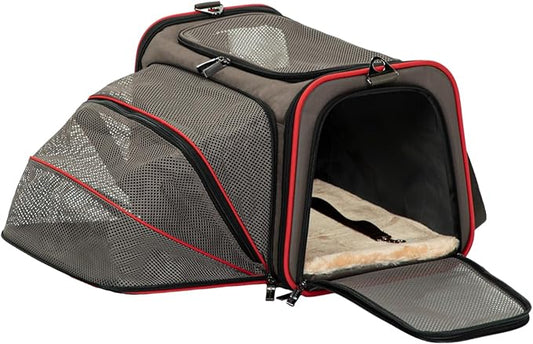 Petsfit Expandable Cat Carrier Dog Carriers,Airline Approved Soft-Sided Portable Pet Travel Washable Carrier for Kittens,Puppies,Removable Soft Plush mat and Pockets,Locking Safety Zippers